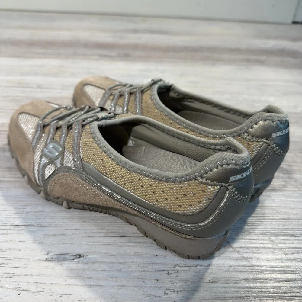 Skechers Womens Bikers Sneakers Size 6 Tan Suede Mesh Comfort Slip-On